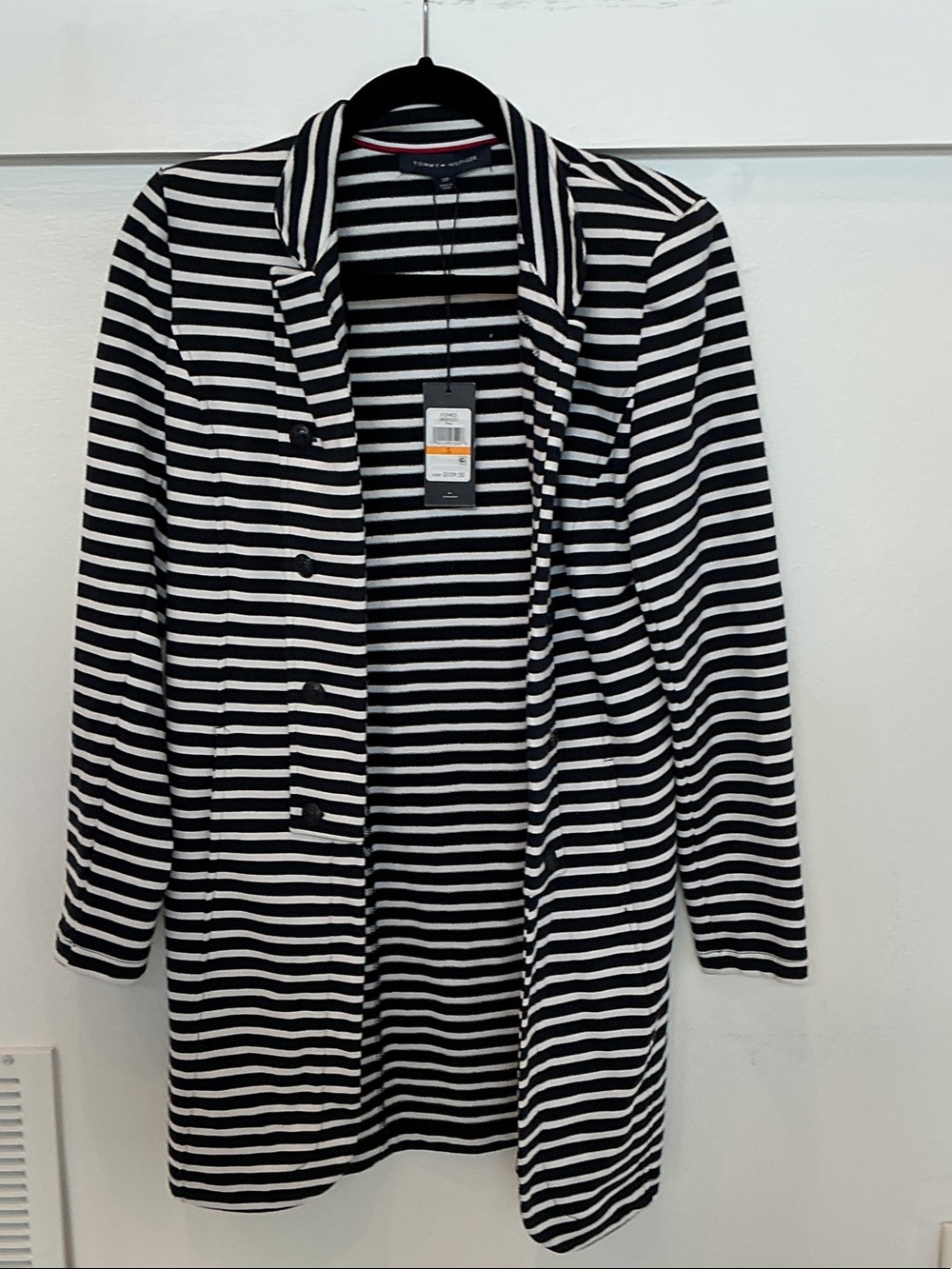 Tommy Hilfiger Black and White Striped Women's Long Blazer